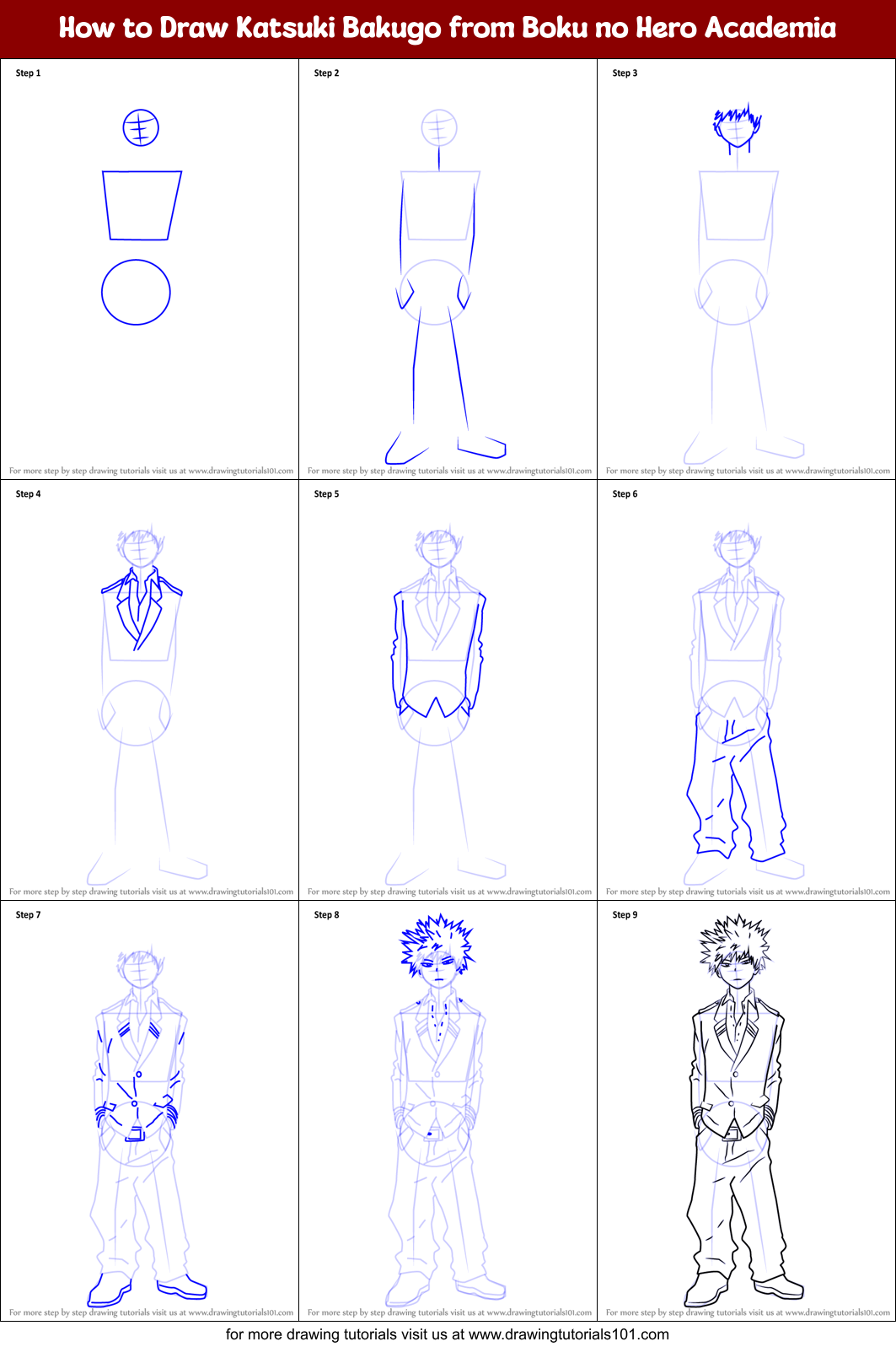 How To Draw Katsuki Bakugo From Boku No Hero Academia Printable Step By Step Drawing Sheet