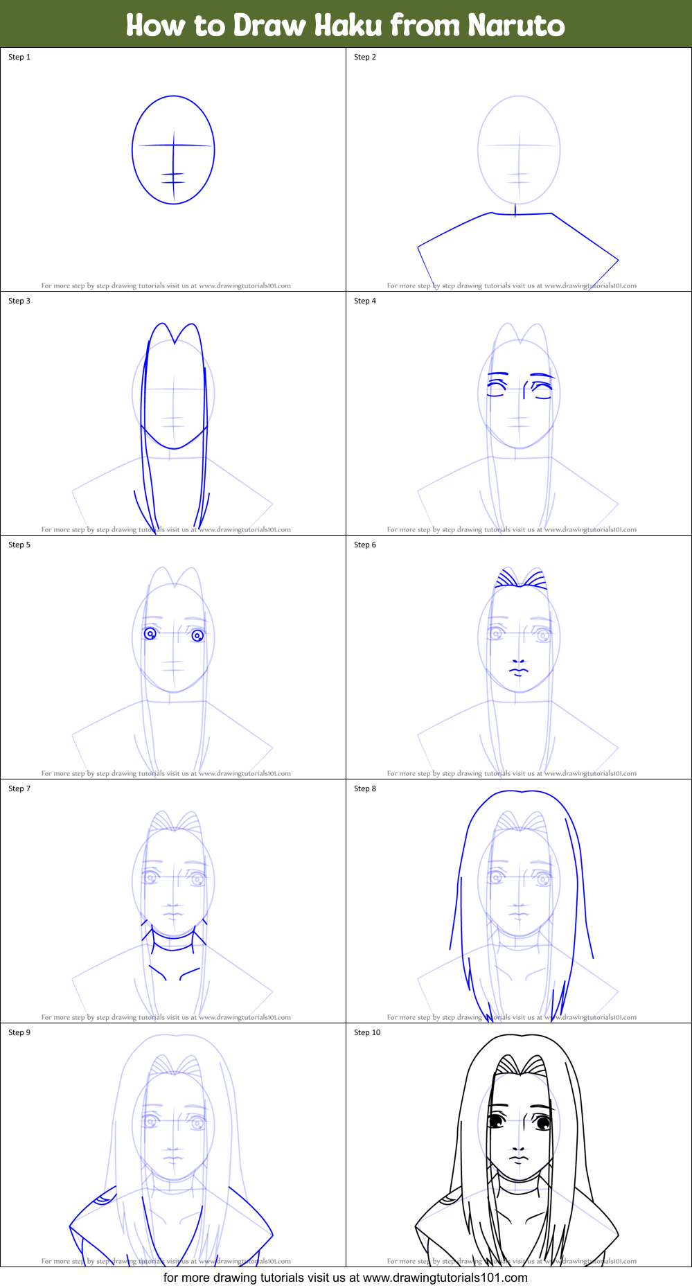 How To Draw Haku From Naruto Printable Step By Step Drawing Sheet