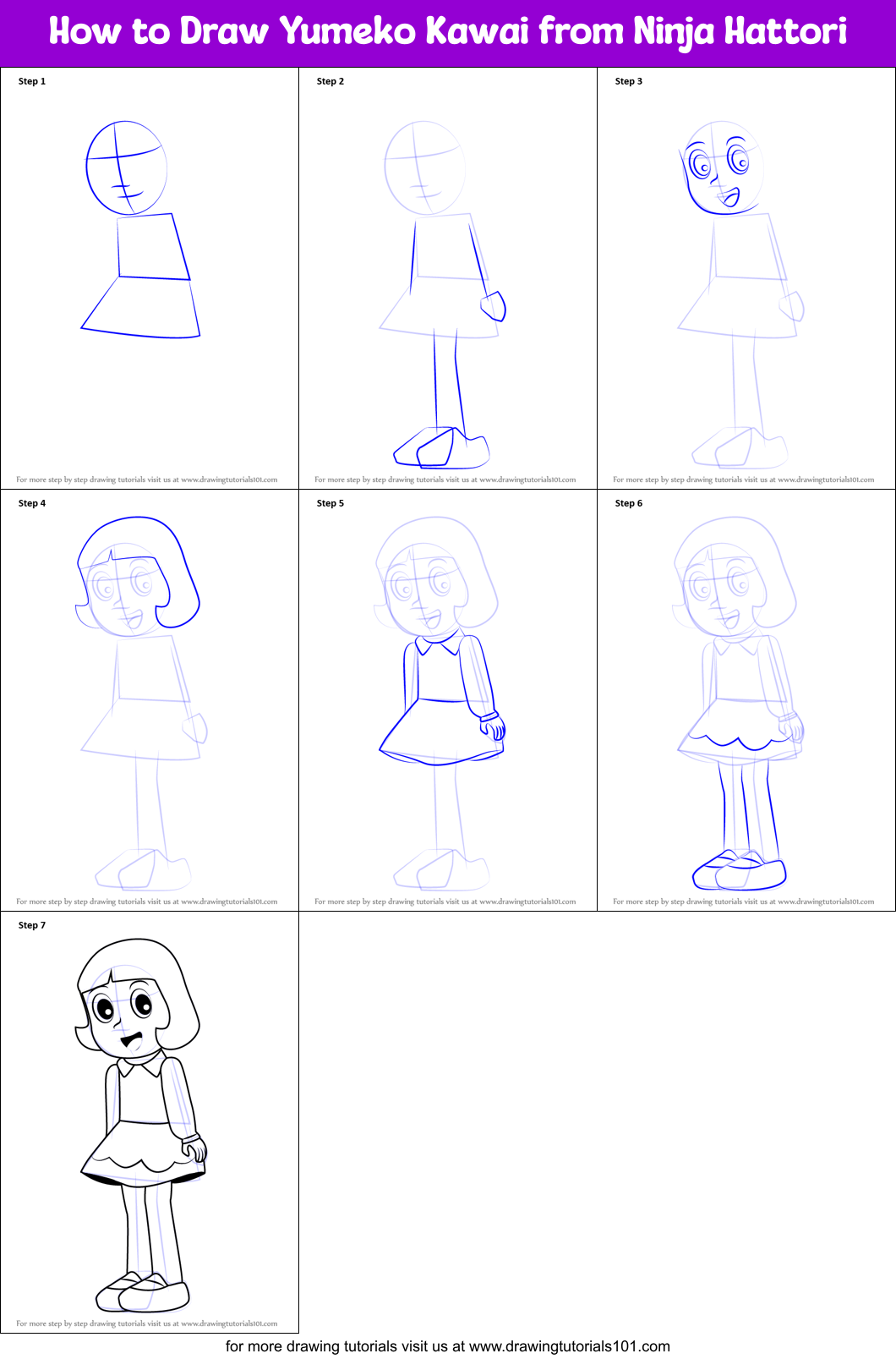 How To Draw Yumeko Kawai From Ninja Hattori Printable Step By Step Drawing Sheet