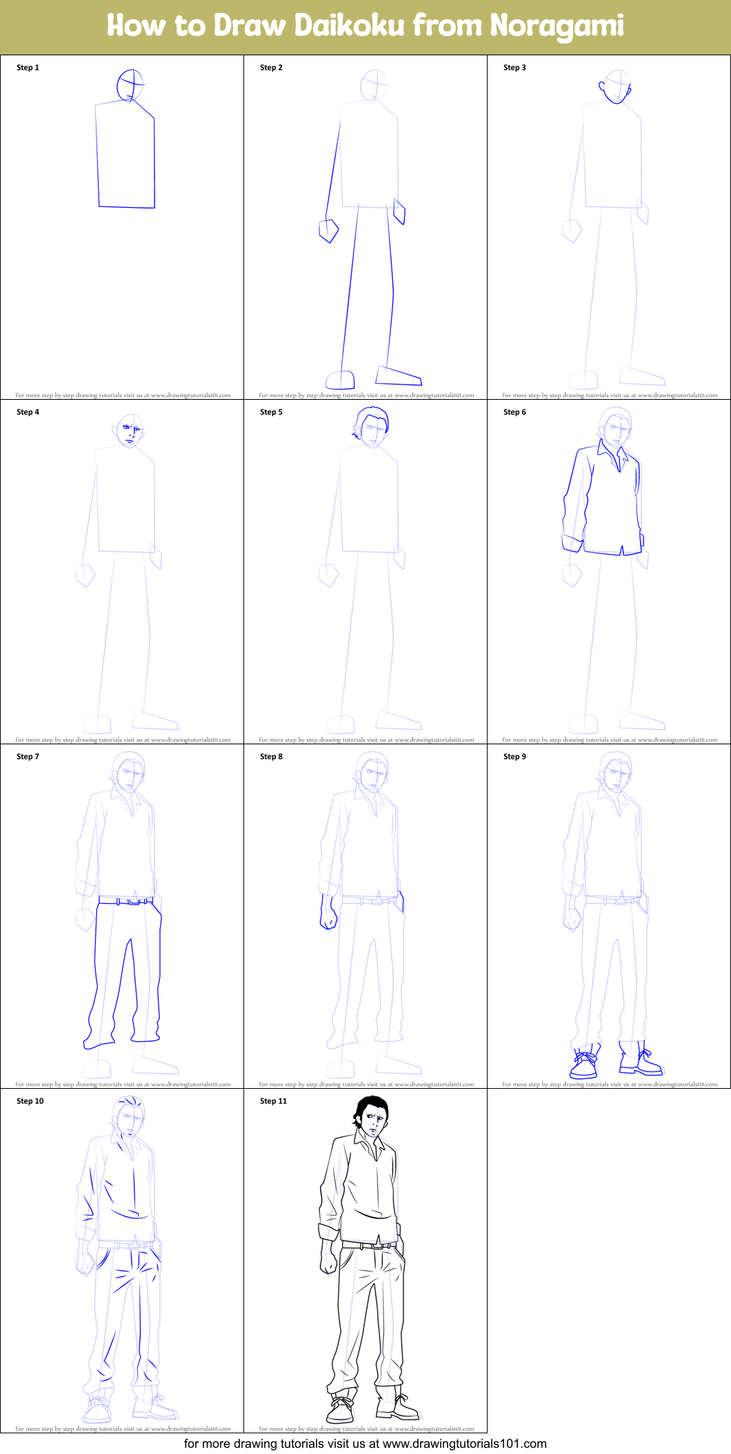 How To Draw Daikoku From Noragami Printable Step By Step Drawing Sheet