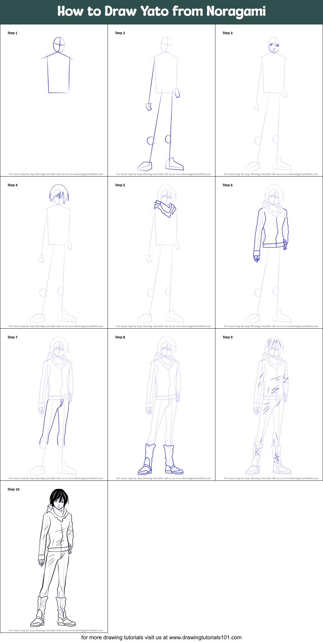 How To Draw Yato From Noragami Printable Step By Step Drawing Sheet