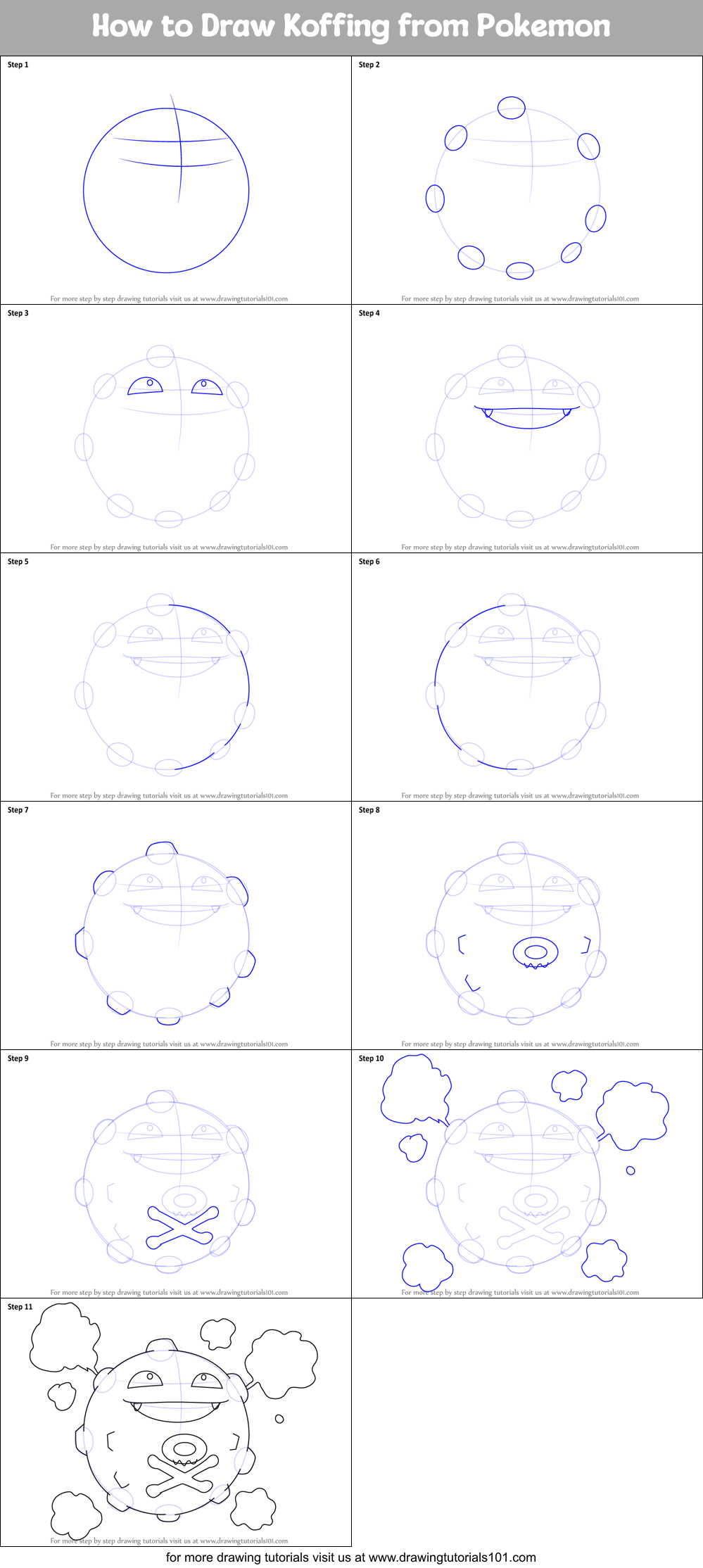 How To Draw Koffing From Pokemon Printable Step By Step Drawing Sheet