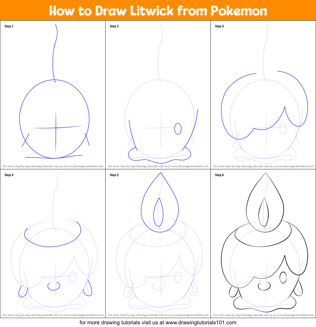 How To Draw Litwick From Pokemon Printable Step By Step Drawing Sheet