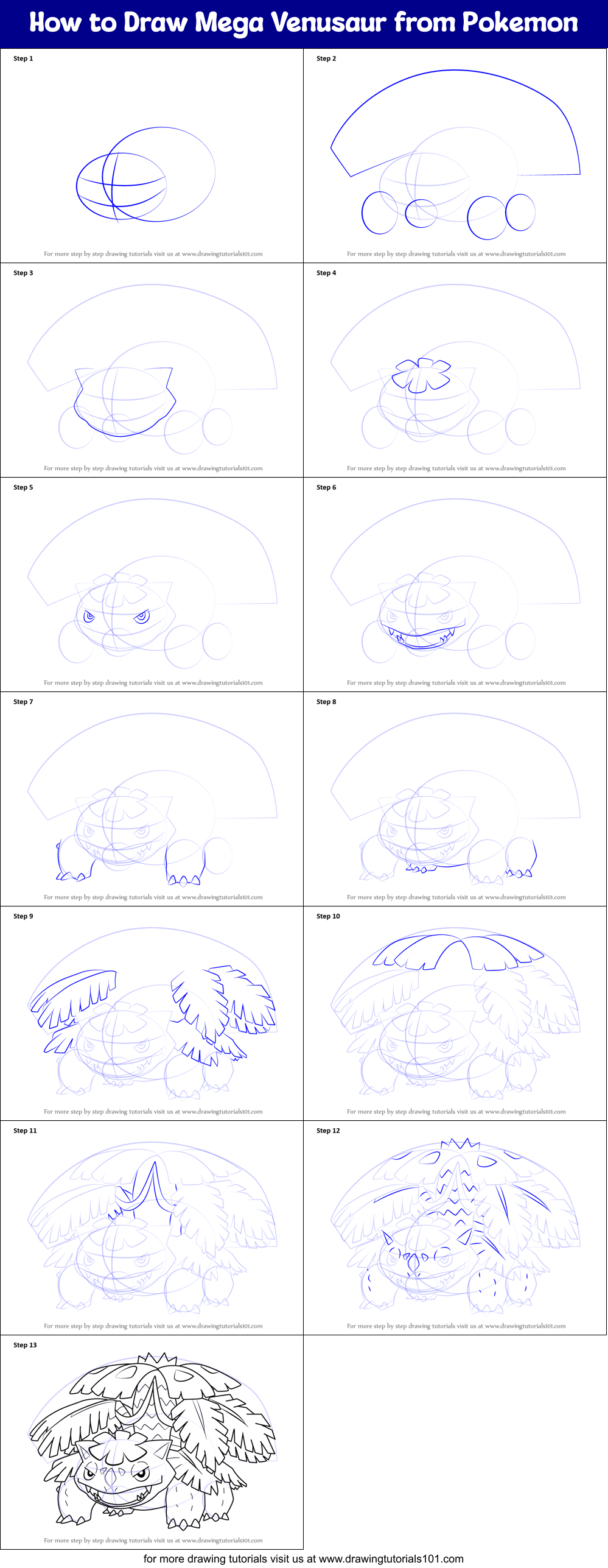 How To Draw Mega Venusaur From Pokemon Printable Step By Step Drawing