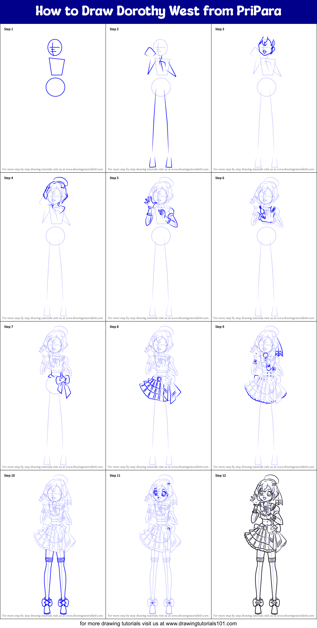 How To Draw Dorothy West From Pripara Printable Step By Step Drawing