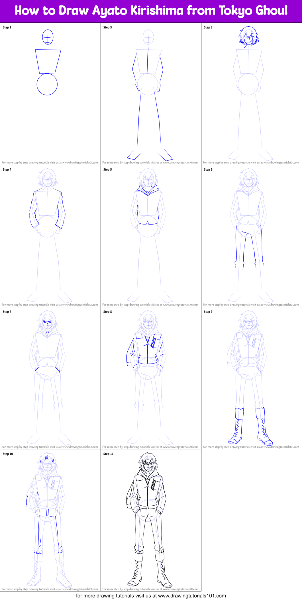 How To Draw Ayato Kirishima From Tokyo Ghoul Printable Step By Step