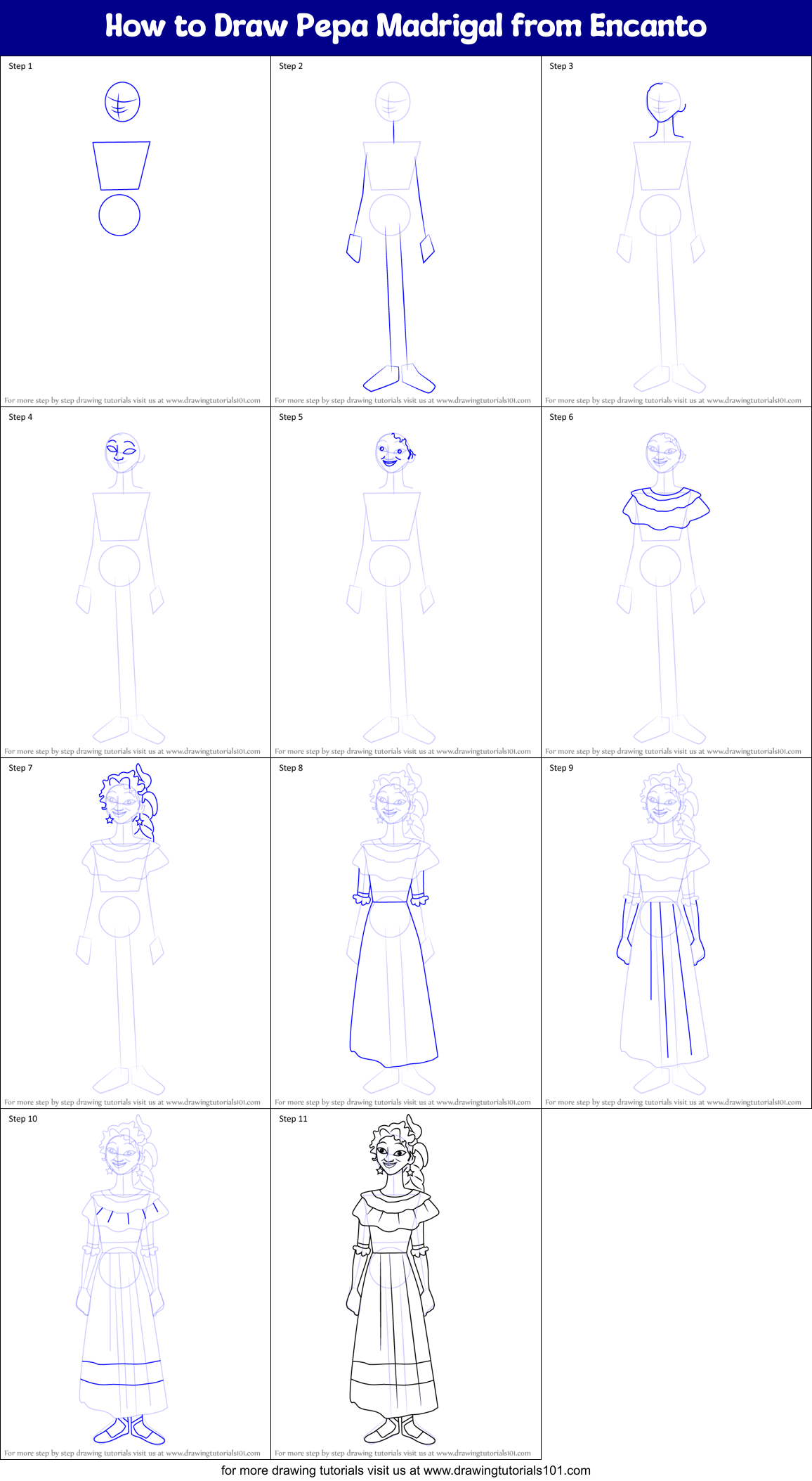 How To Draw Pepa Madrigal From Encanto Printable Step By Step Drawing