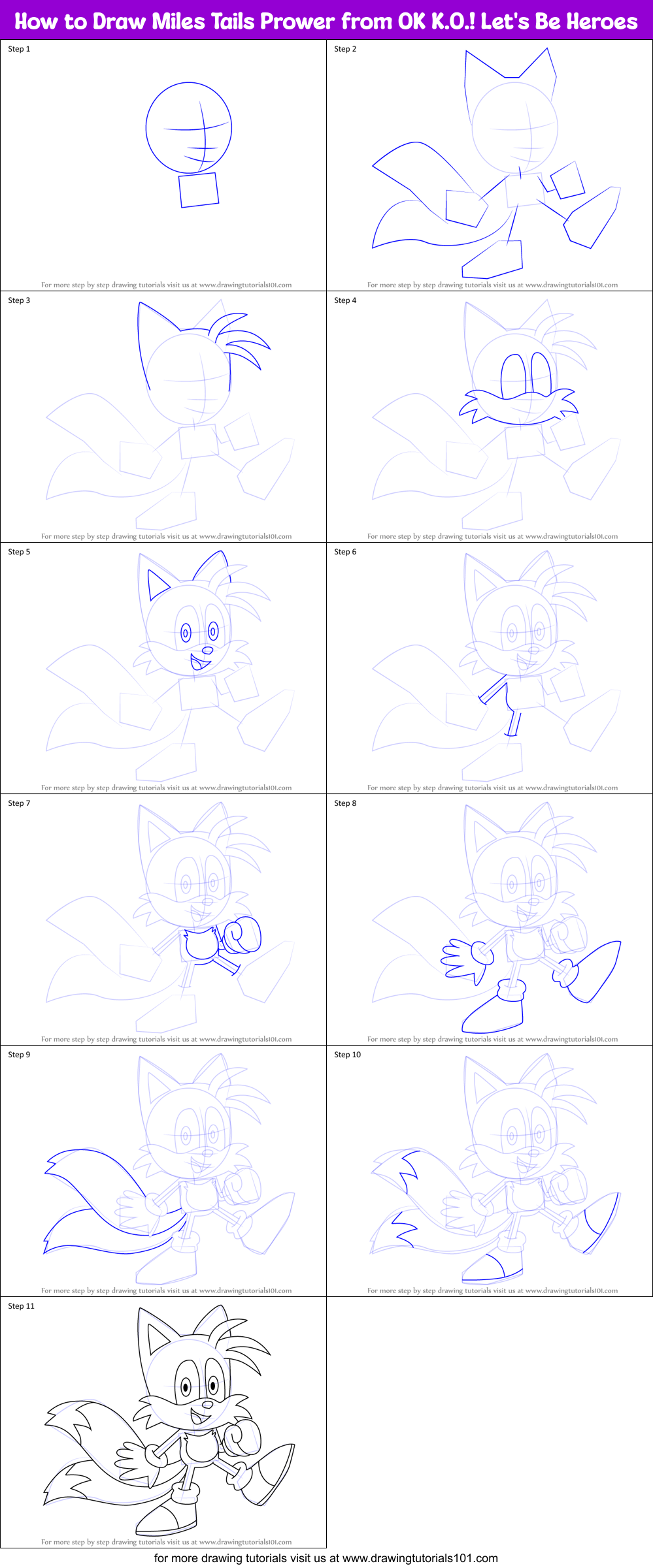 How To Draw Miles Tails Prower From Ok K O Let S Be Heroes Printable