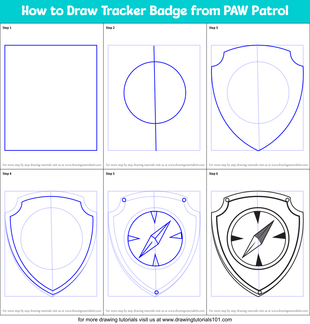 How To Draw Tracker Badge From PAW Patrol Printable Step By Step 13760