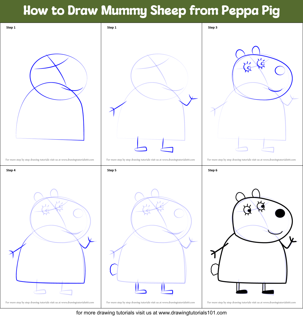 How To Draw Mummy Sheep From Peppa Pig Printable Step By Step Drawing