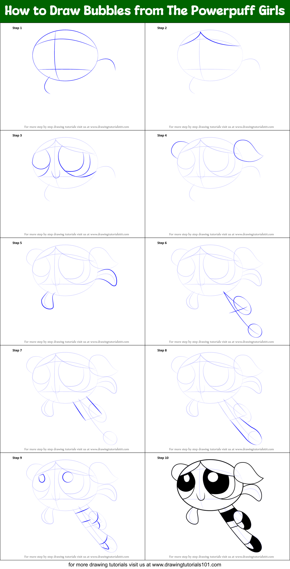 How To Draw Bubbles From The Powerpuff Girls Printable Step By Step