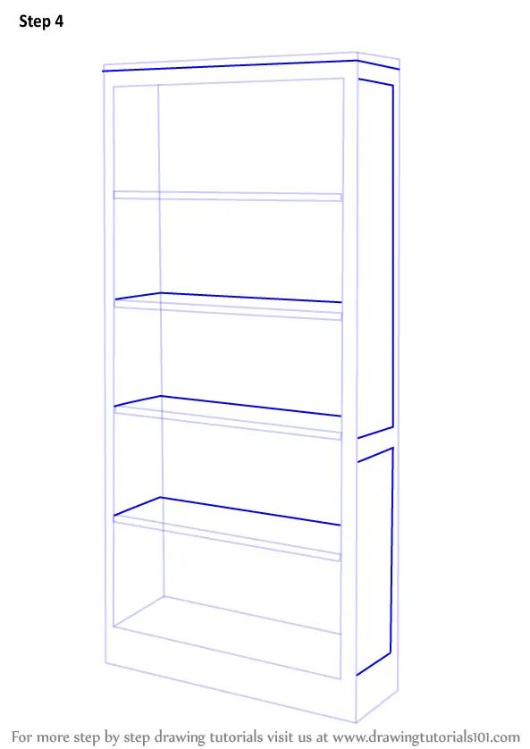 Learn How To Draw A Book Shelf Furniture Step By Step Drawing Tutorials