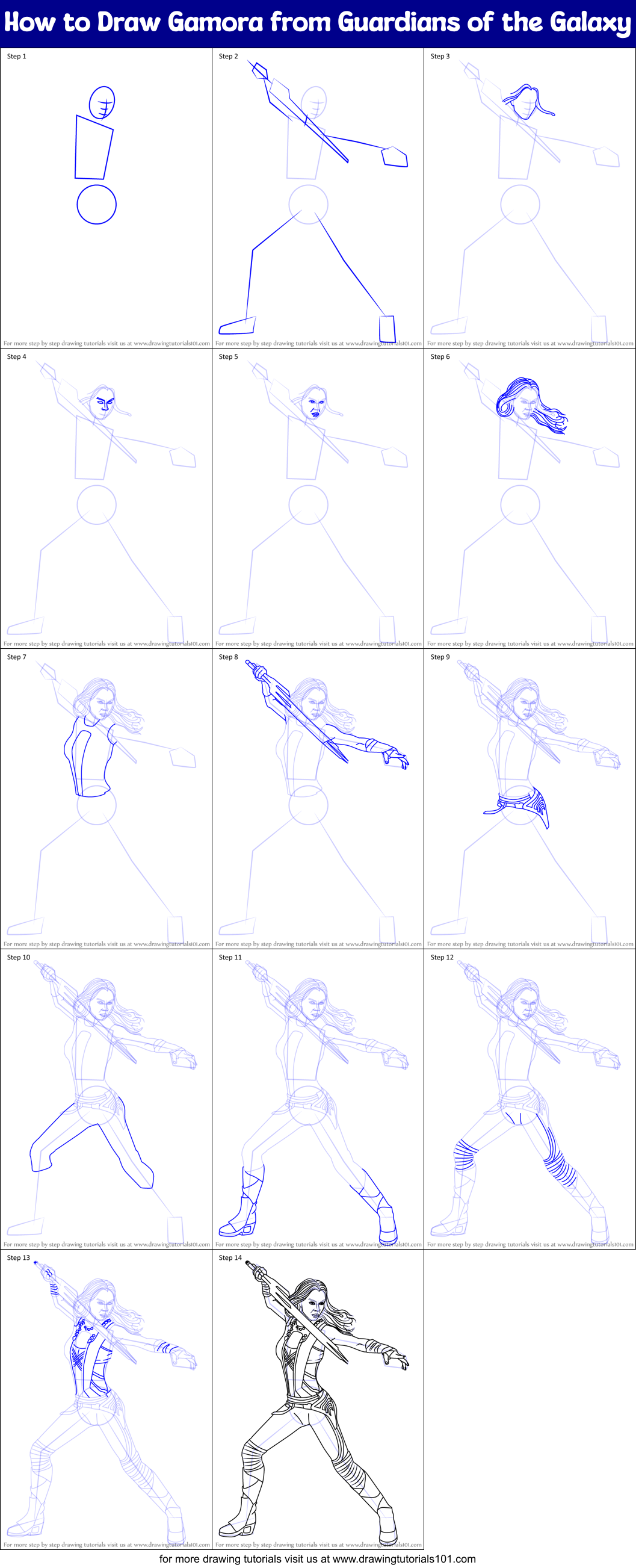 How To Draw Gamora From Guardians Of The Galaxy Printable Step By Step