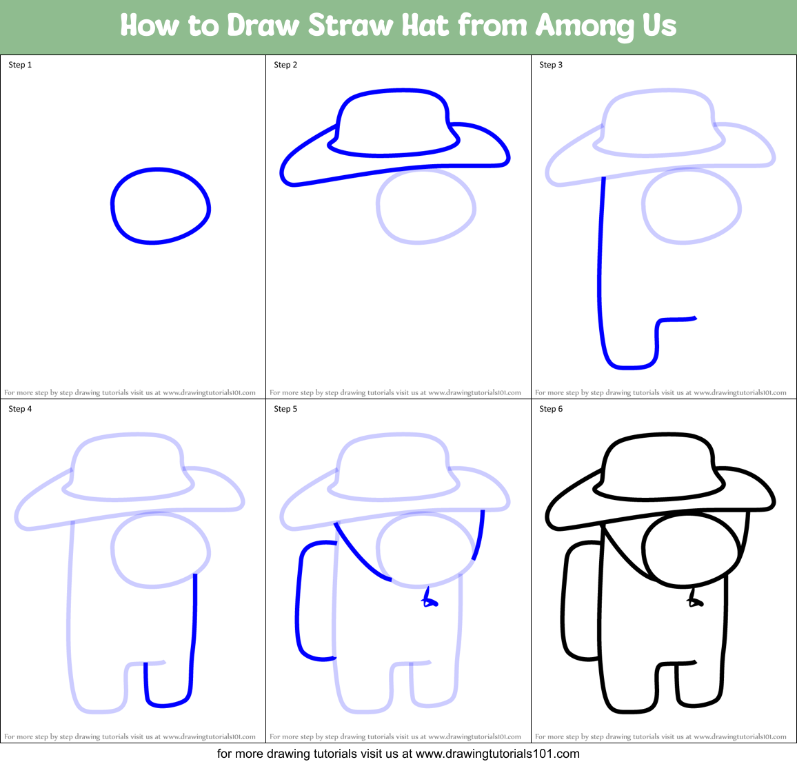 How To Draw Straw Hat From Among Us Printable Step By Step Drawing