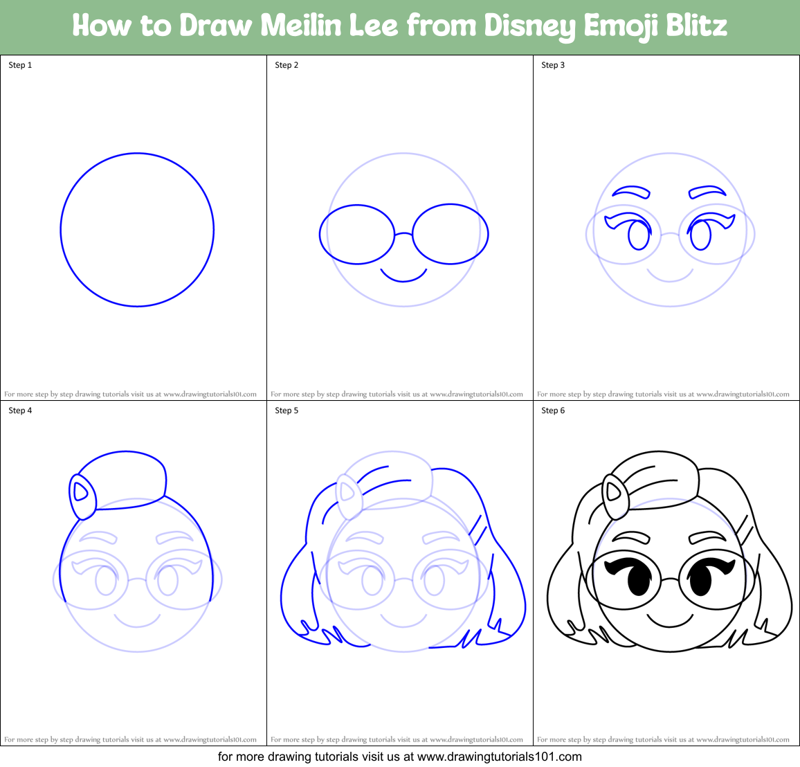 How To Draw Meilin Lee From Disney Emoji Blitz Printable Step By Step