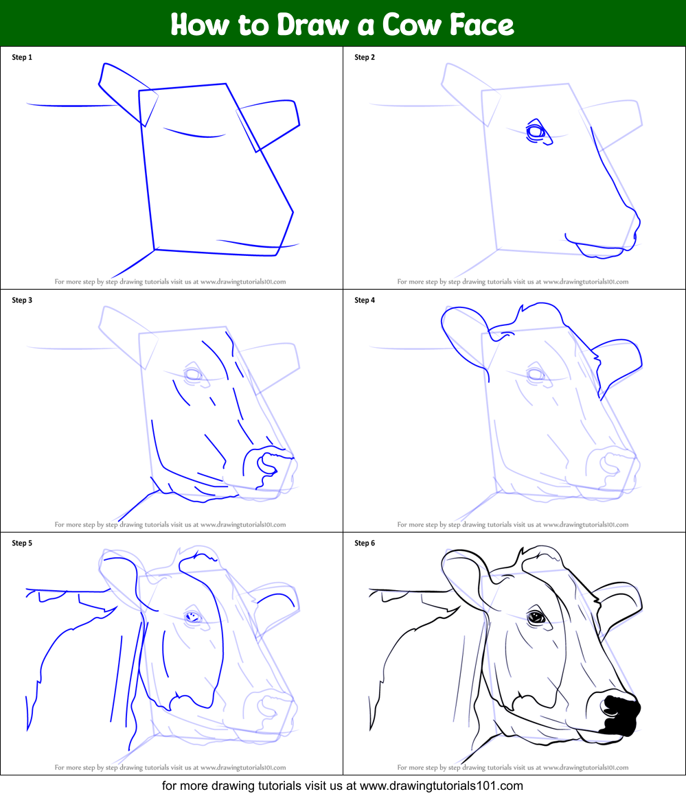 How to Draw a Cow Face printable step by step drawing sheet