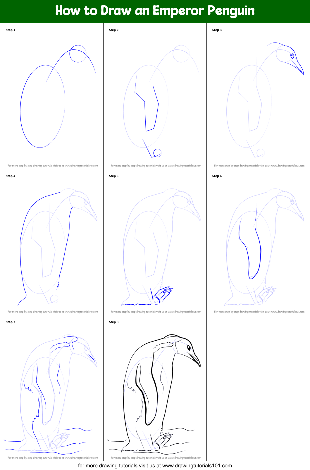 How to Draw an Emperor Penguin printable step by step drawing sheet