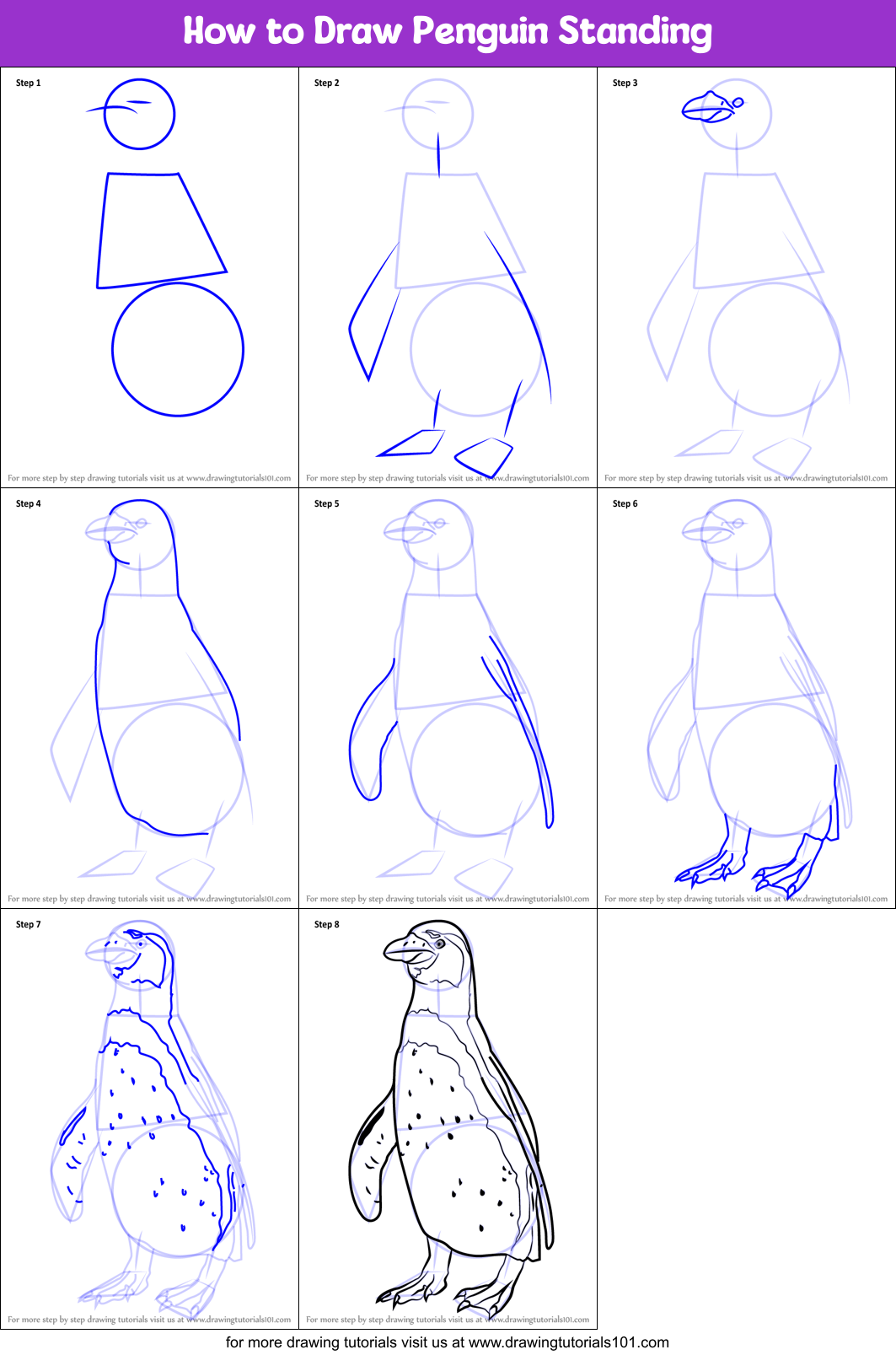 How to Draw Penguin Standing printable step by step drawing sheet ...