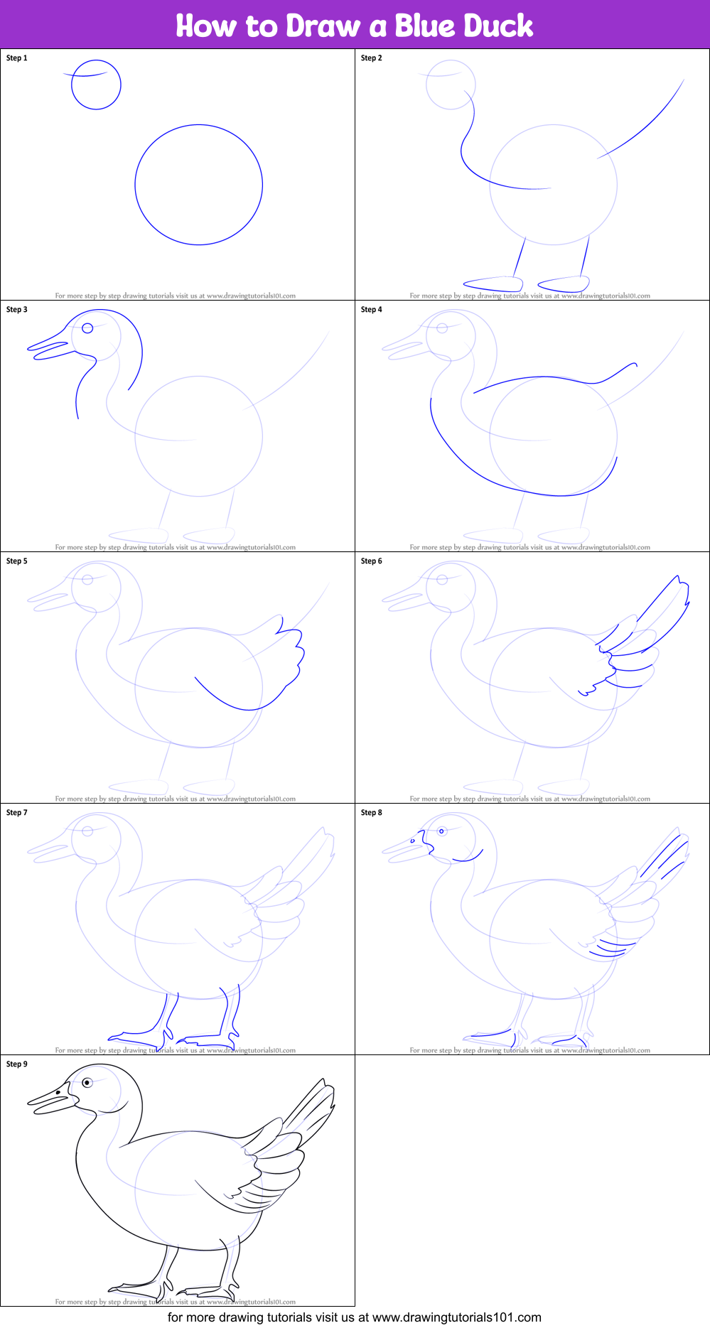 How to Draw a Blue Duck printable step by step drawing sheet ...