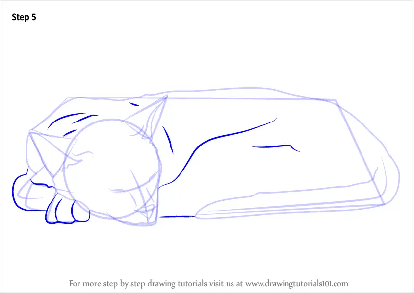 Learn How to Draw a Sleeping Cat (Cats) Step by Step : Drawing Tutorials