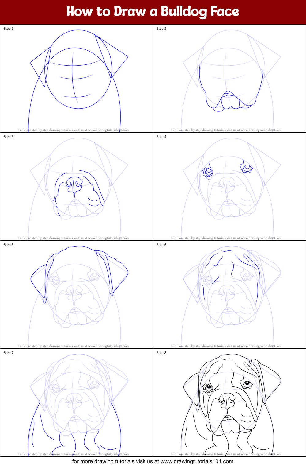 How to Draw a Bulldog Face printable step by step drawing sheet