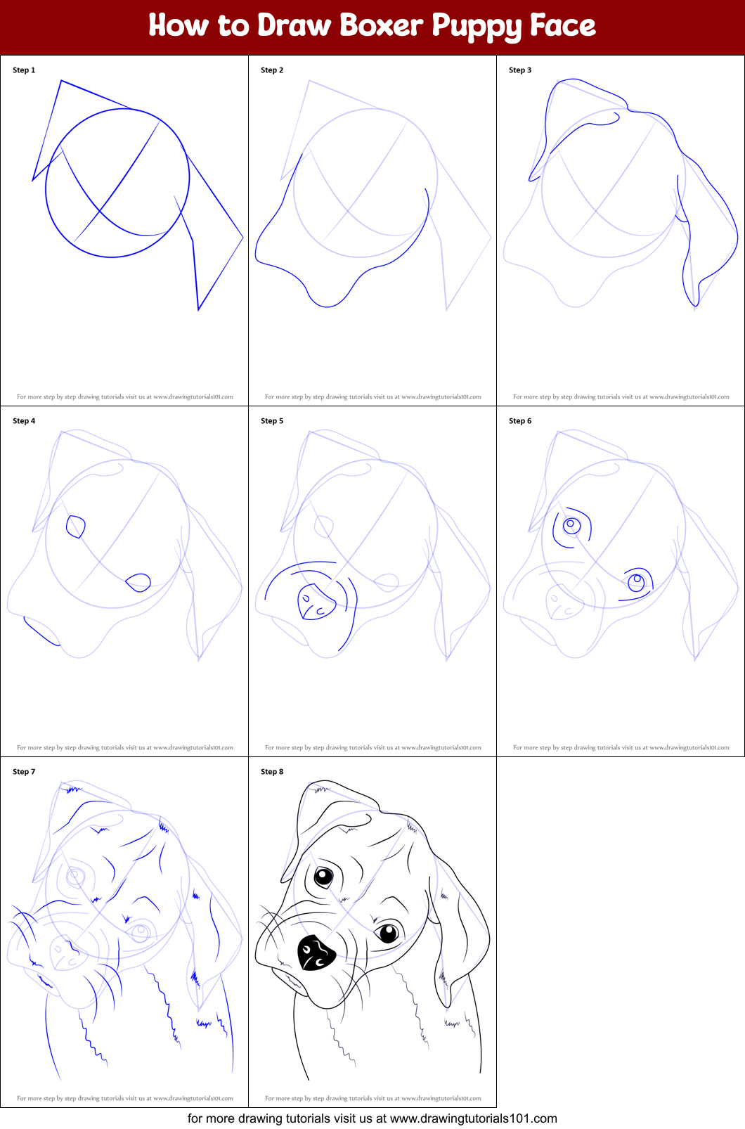 How To Draw Boxer Puppy Face Printable Step By Step Drawing Sheet