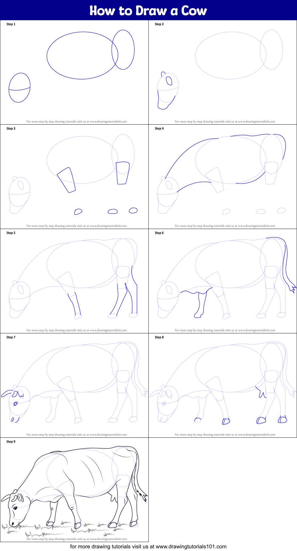 How to Draw a Cow printable step by step drawing sheet 