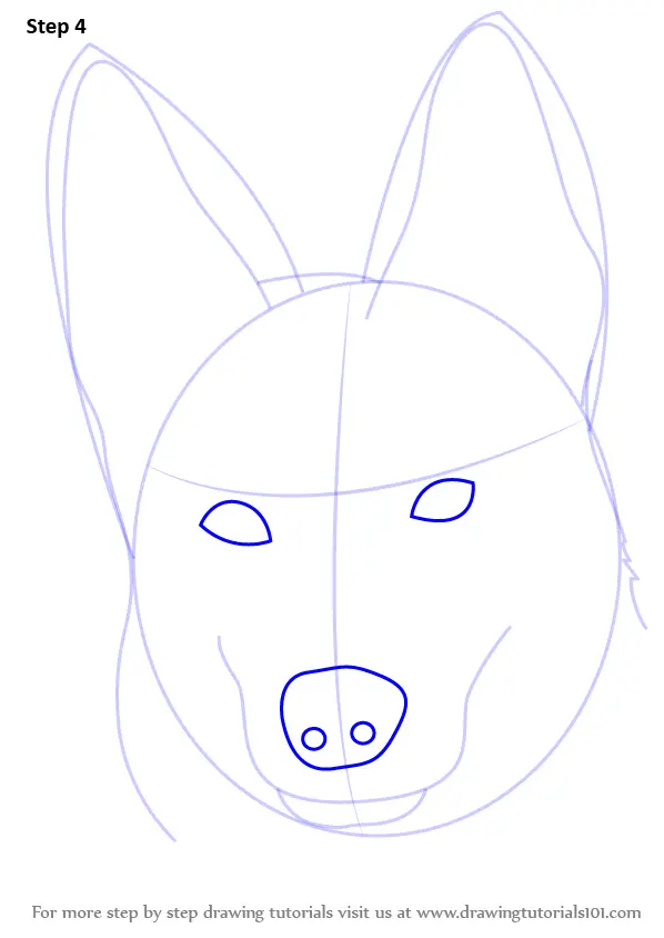 Learn How to Draw German Shepherd Dog Face (Farm Animals) Step by Step