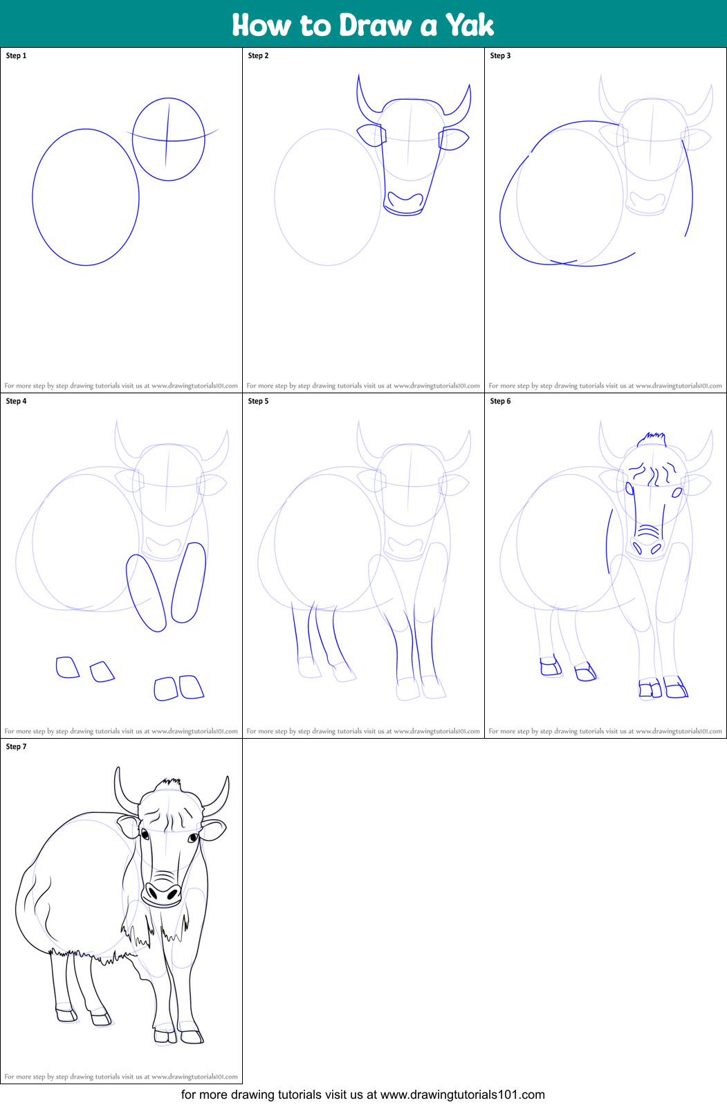 How to Draw a Yak printable step by step drawing sheet