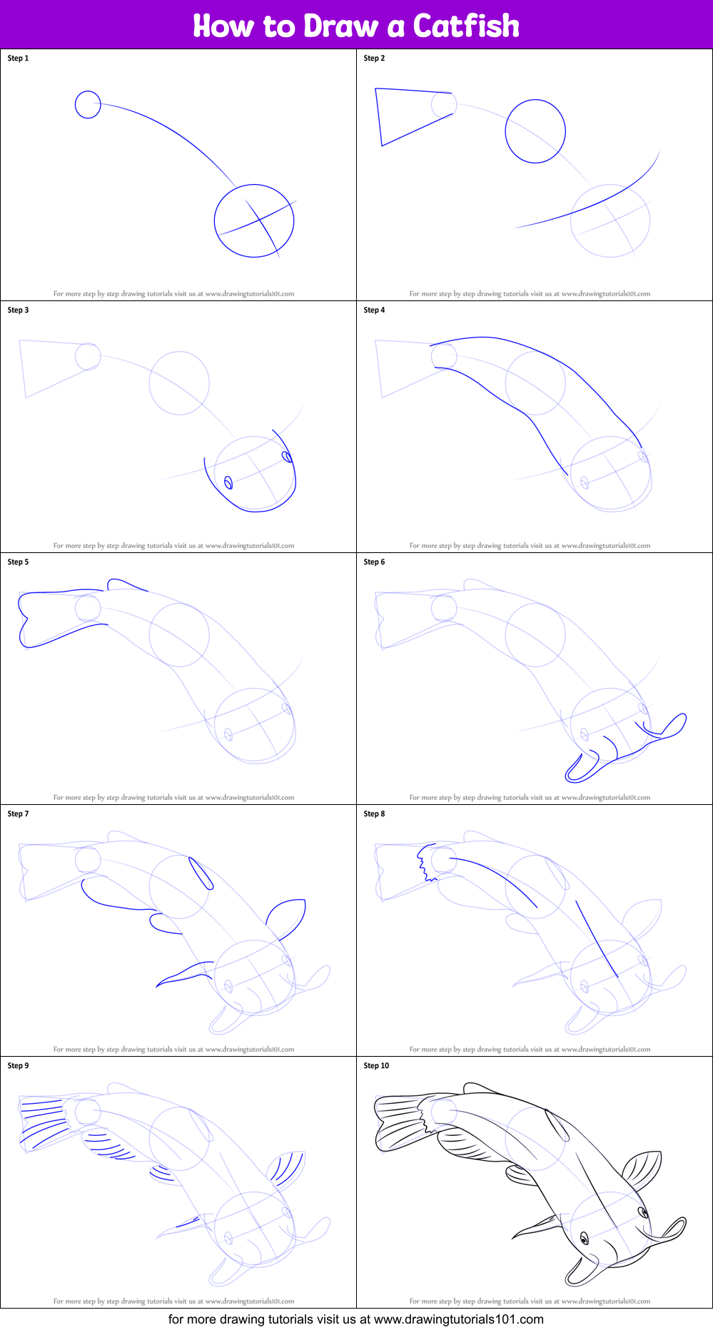 How to Draw a Catfish printable step by step drawing sheet ...