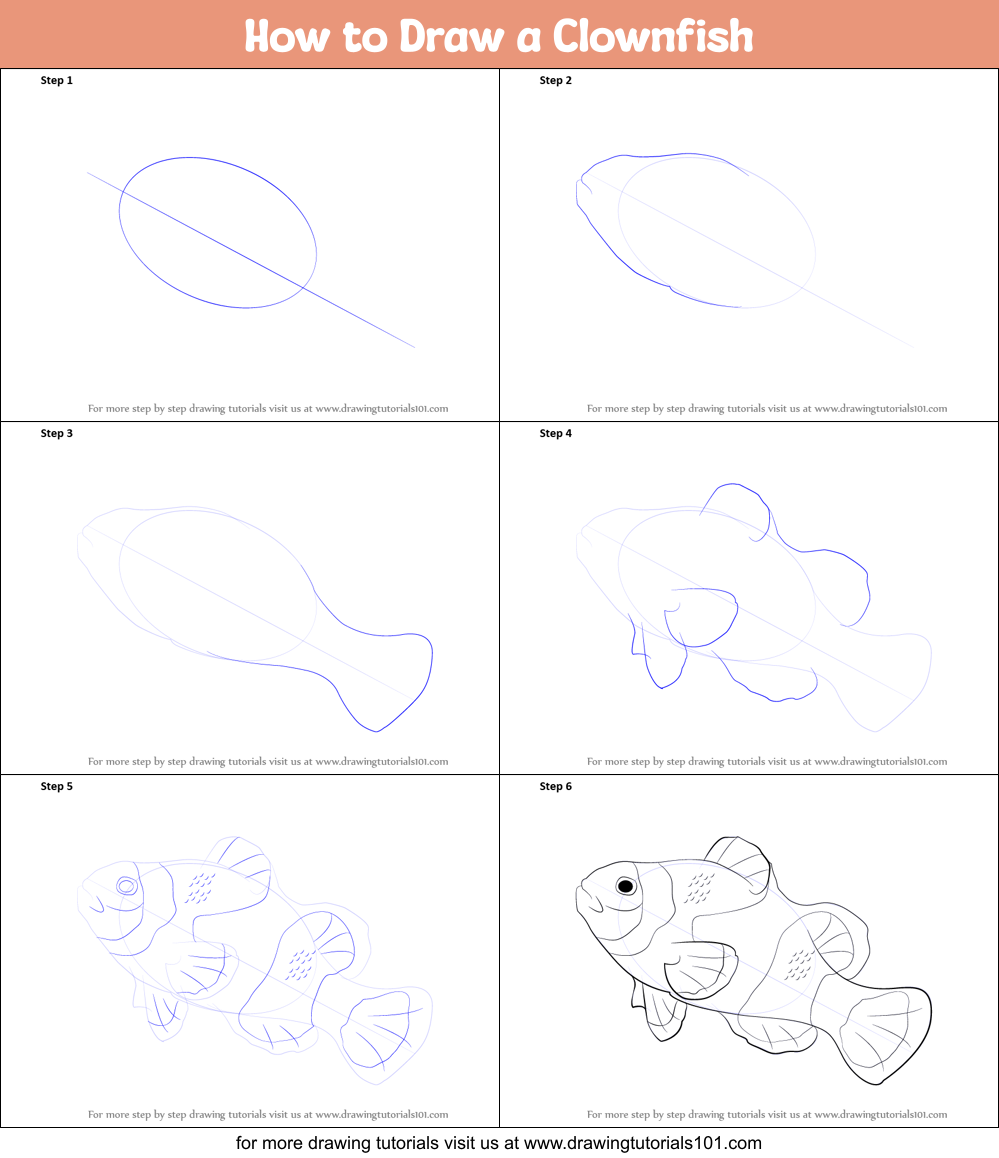How to Draw a Clownfish printable step by step drawing sheet