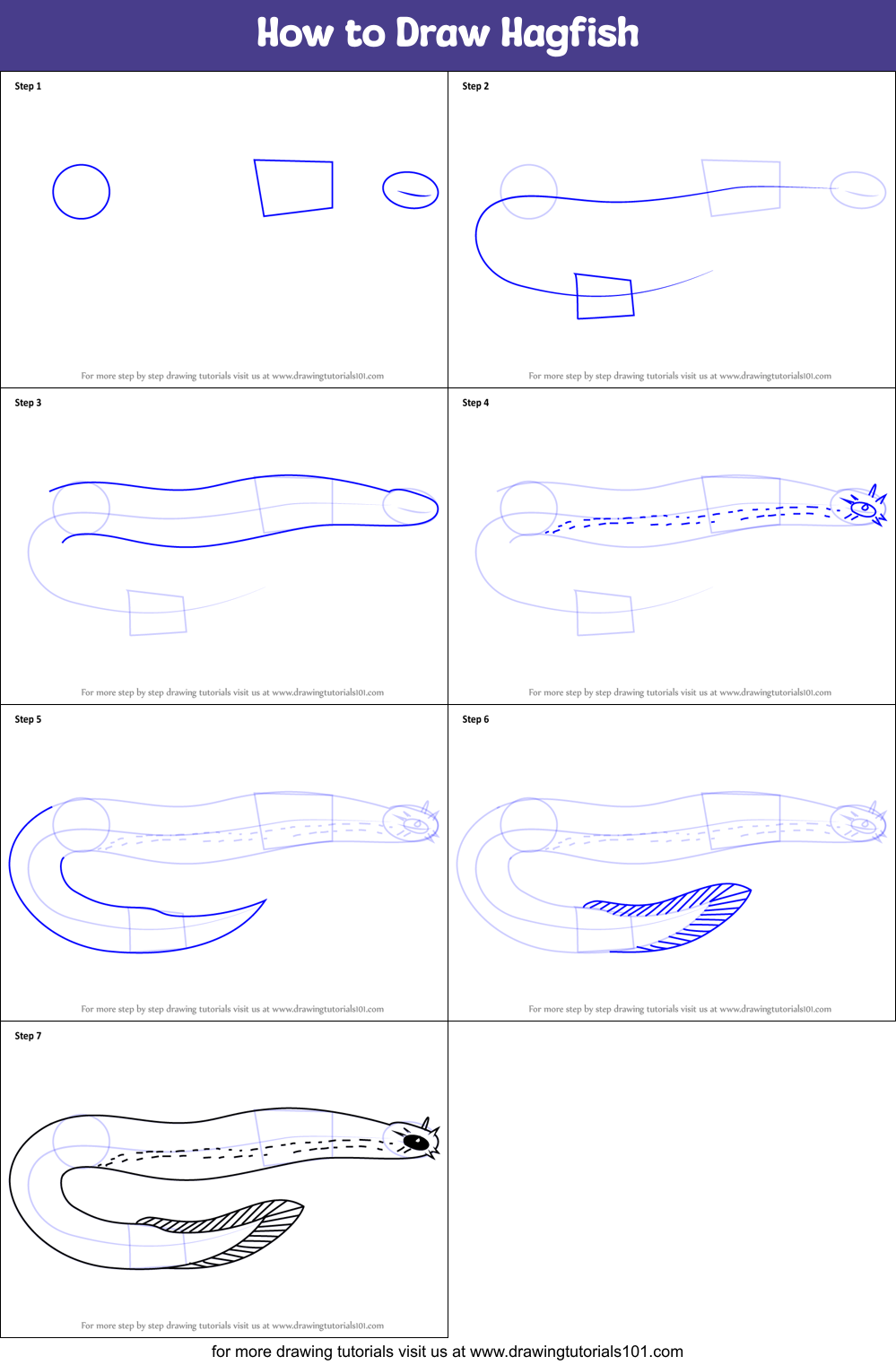 How to Draw Hagfish printable step by step drawing sheet