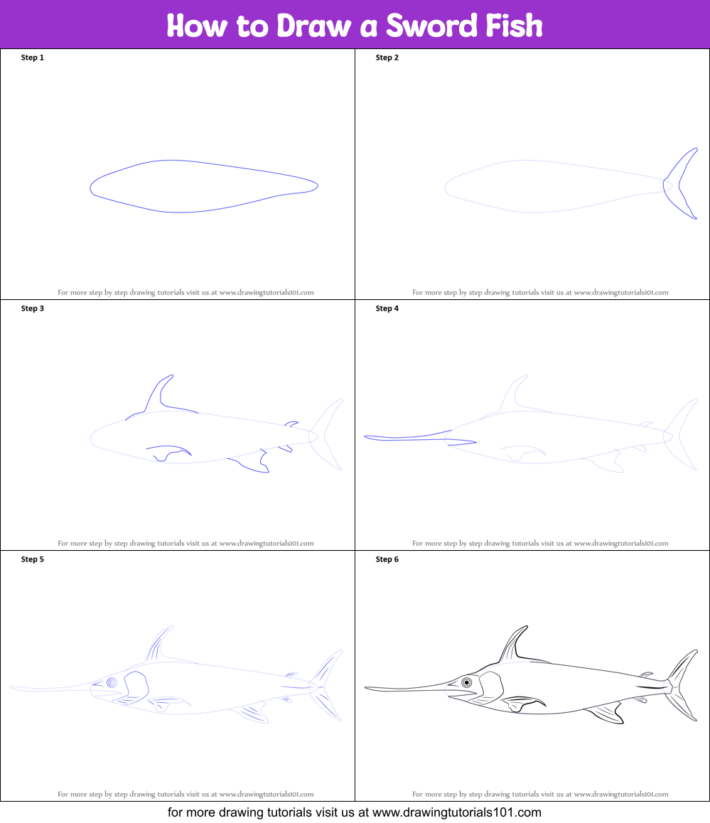 How to Draw a Sword Fish printable step by step drawing sheet