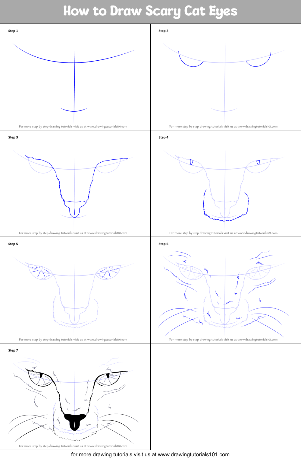 How to Draw Scary Cat Eyes printable step by step drawing sheet ...