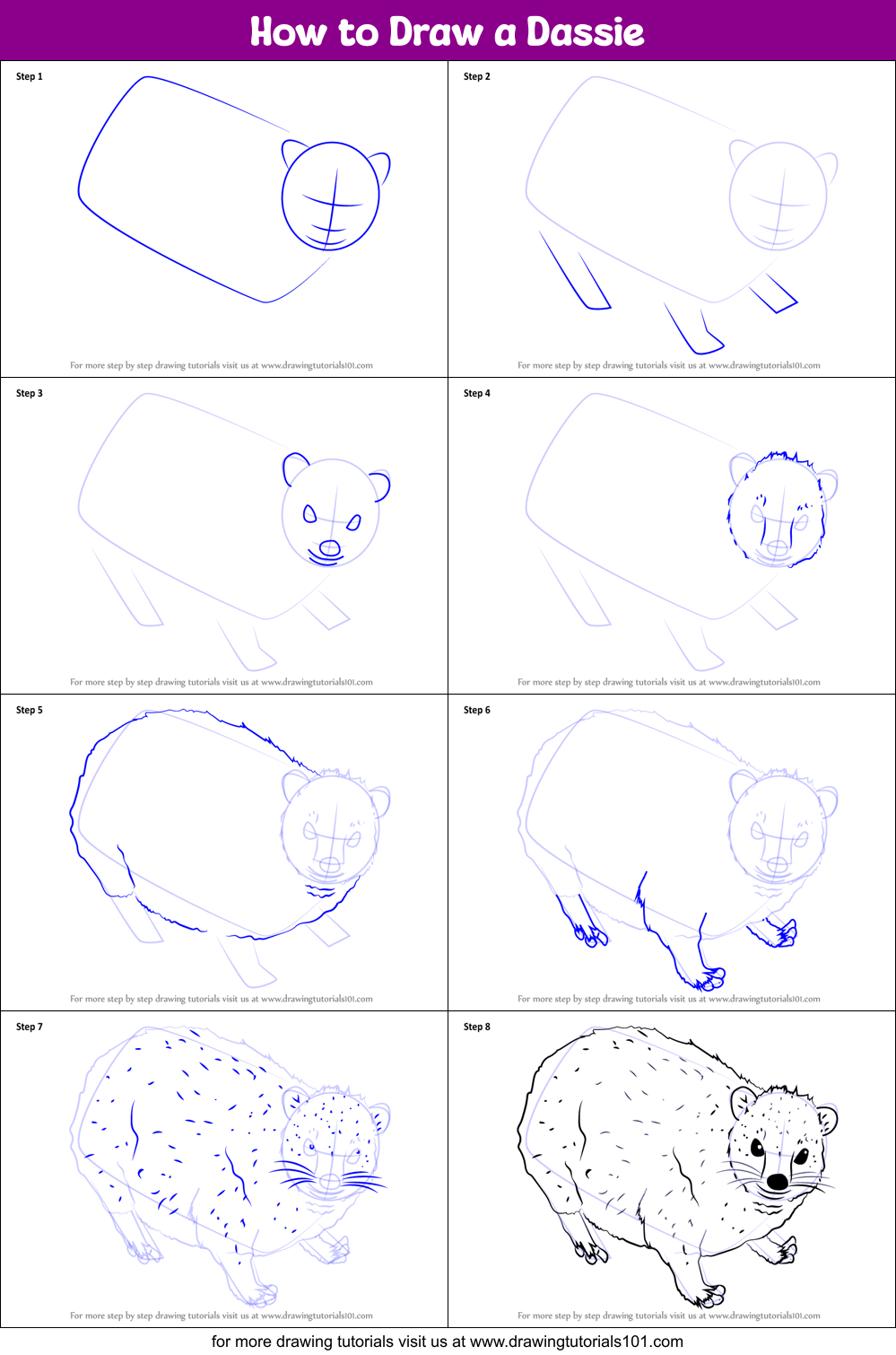 How to Draw a Dassie printable step by step drawing sheet ...