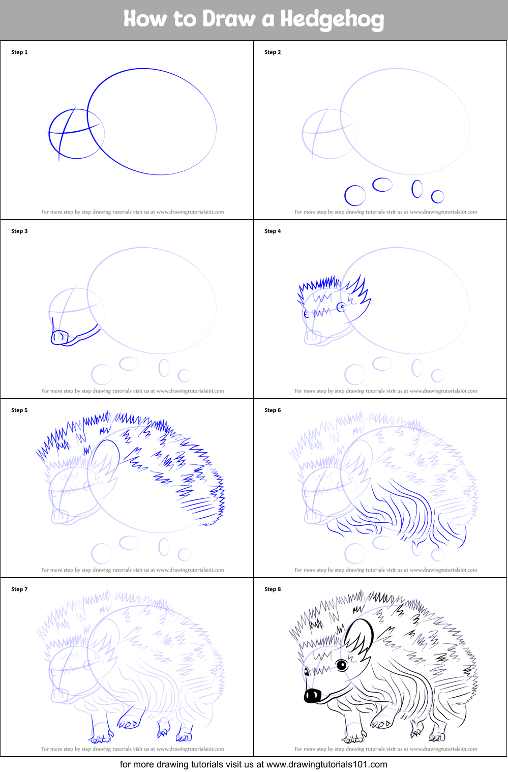 How to Draw a Hedgehog printable step by step drawing sheet