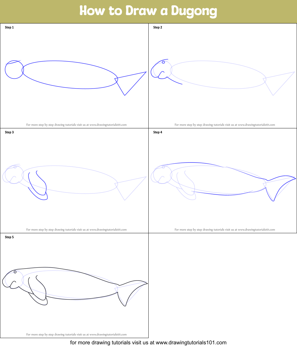 How to Draw a Dugong printable step by step drawing sheet