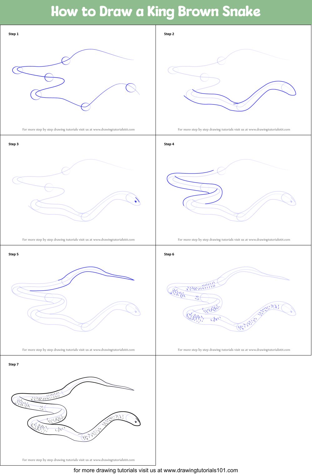 How to Draw a King Brown Snake printable step by step