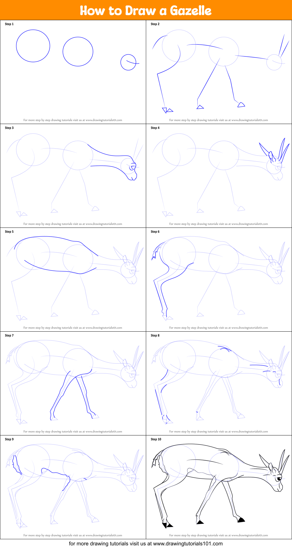 How to Draw a Gazelle printable step by step drawing sheet