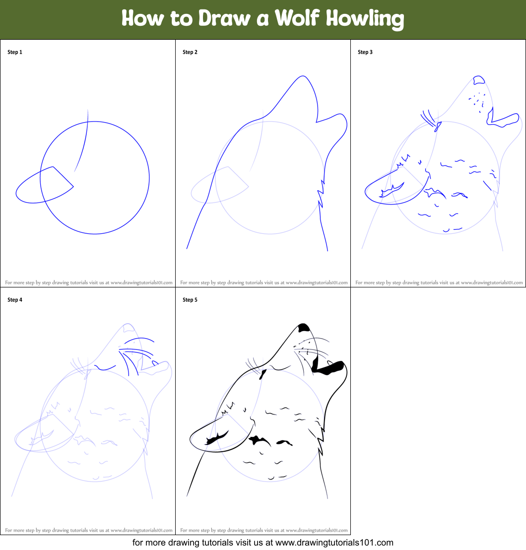 How to Draw a Wolf Howling printable step by step drawing sheet 
