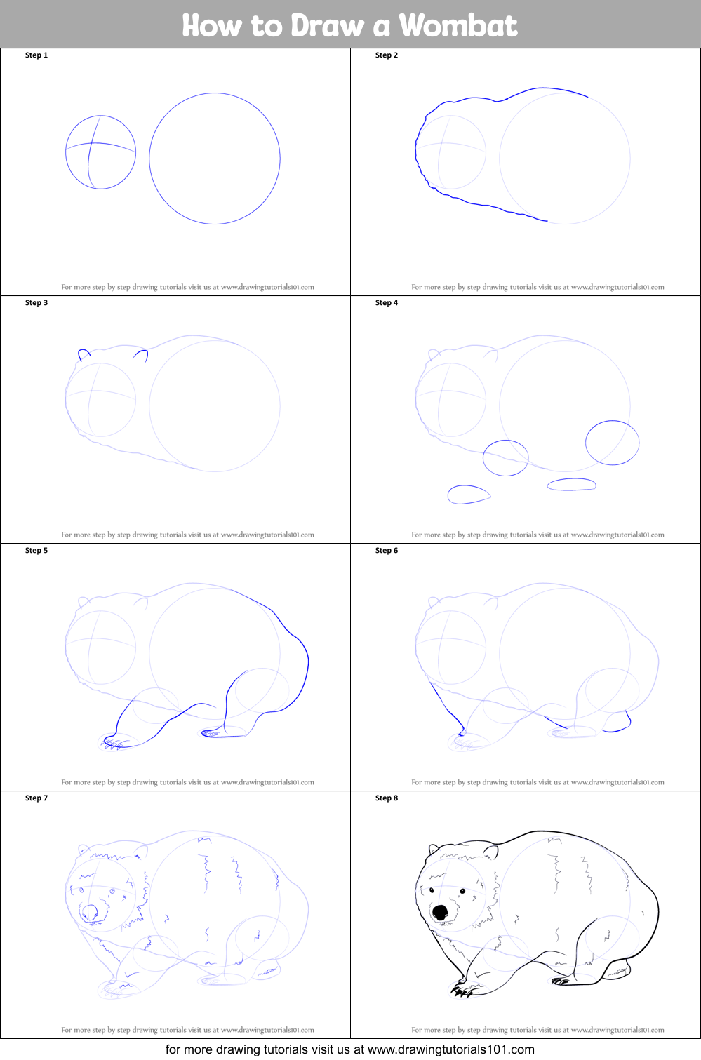 How to Draw a Wombat printable step by step drawing sheet ...