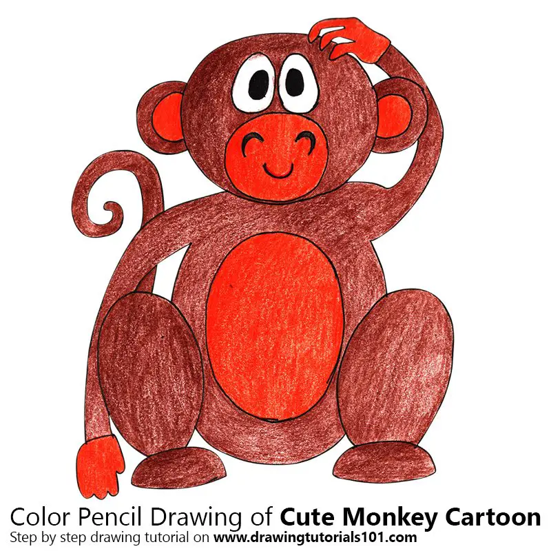 Cute Monkey Cartoon Color Pencil Drawing