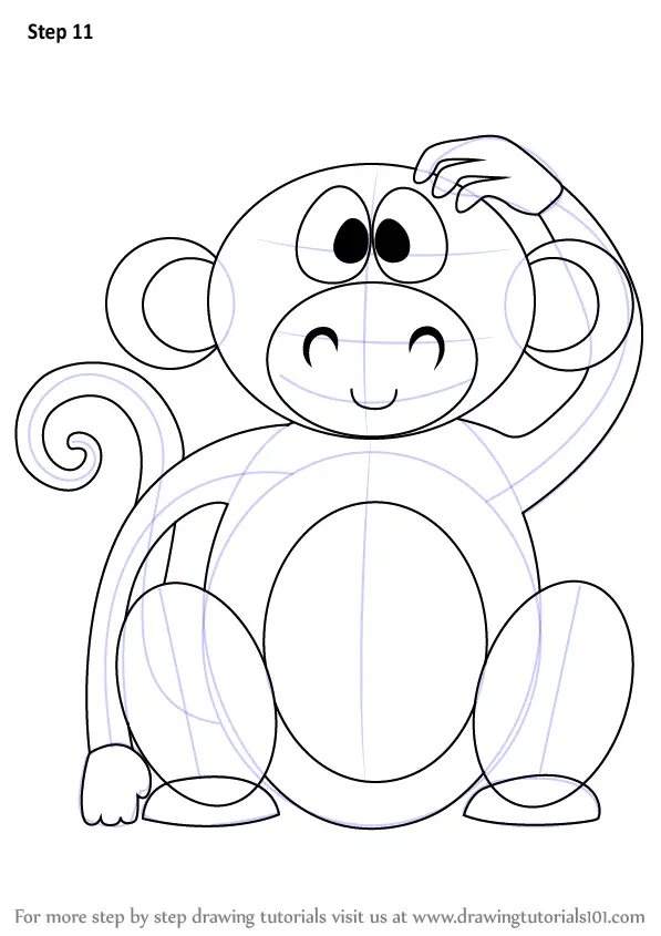Learn How to Draw a Cute Monkey Cartoon (Zoo Animals) Step by Step