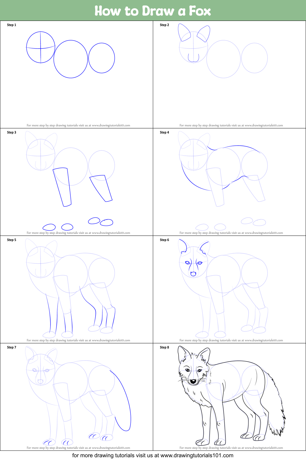 How to Draw a Fox printable step by step drawing sheet ...