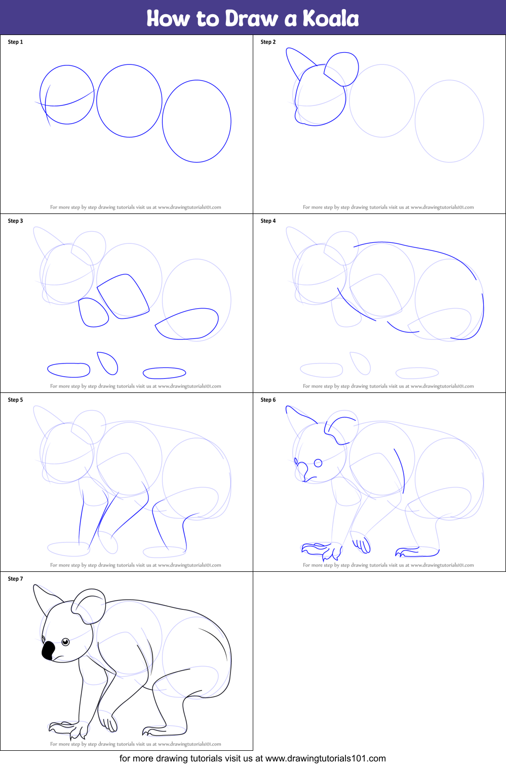 How to Draw a Koala printable step by step drawing sheet ...