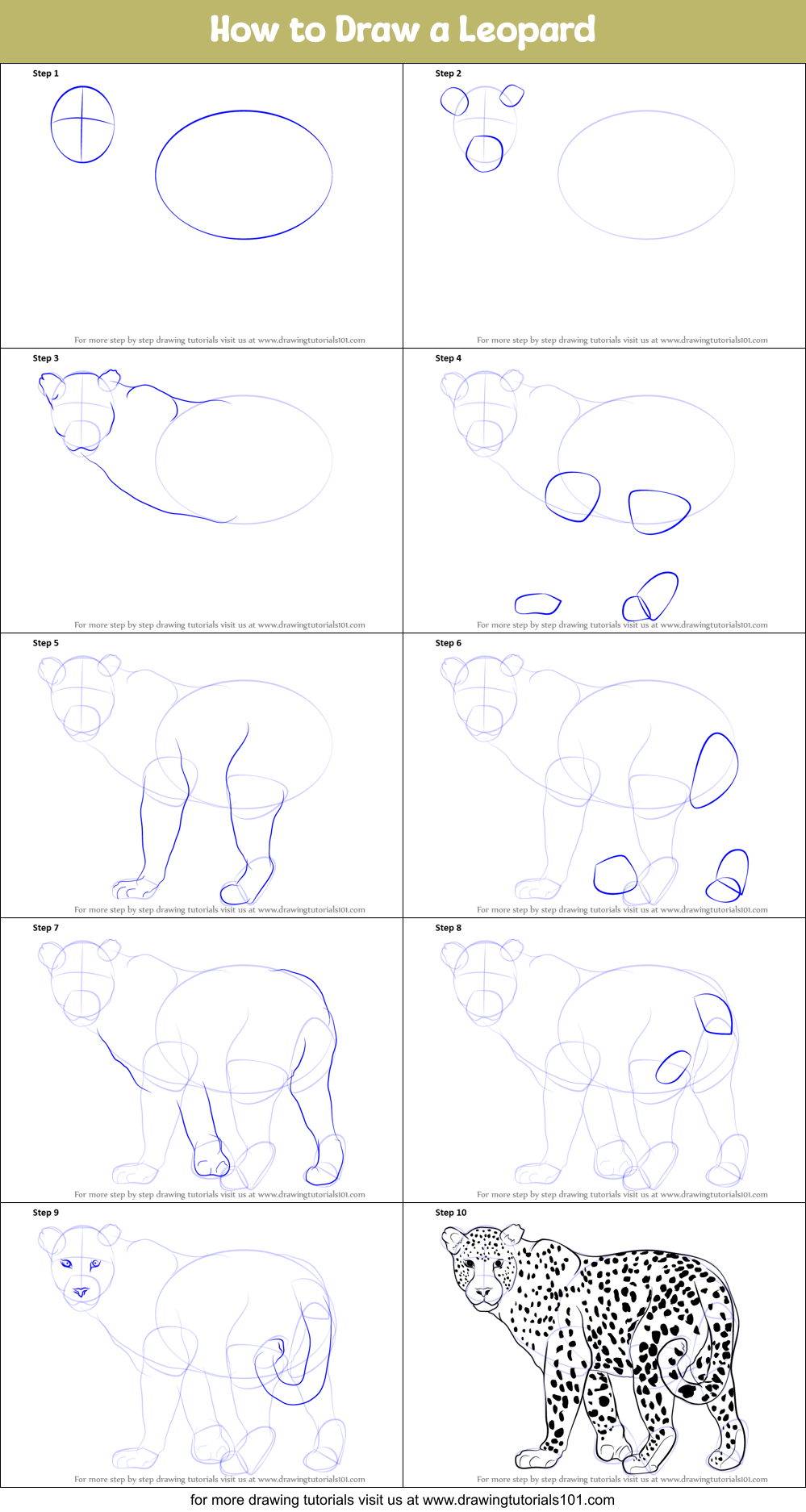 How to Draw a Leopard printable step by step drawing sheet ...