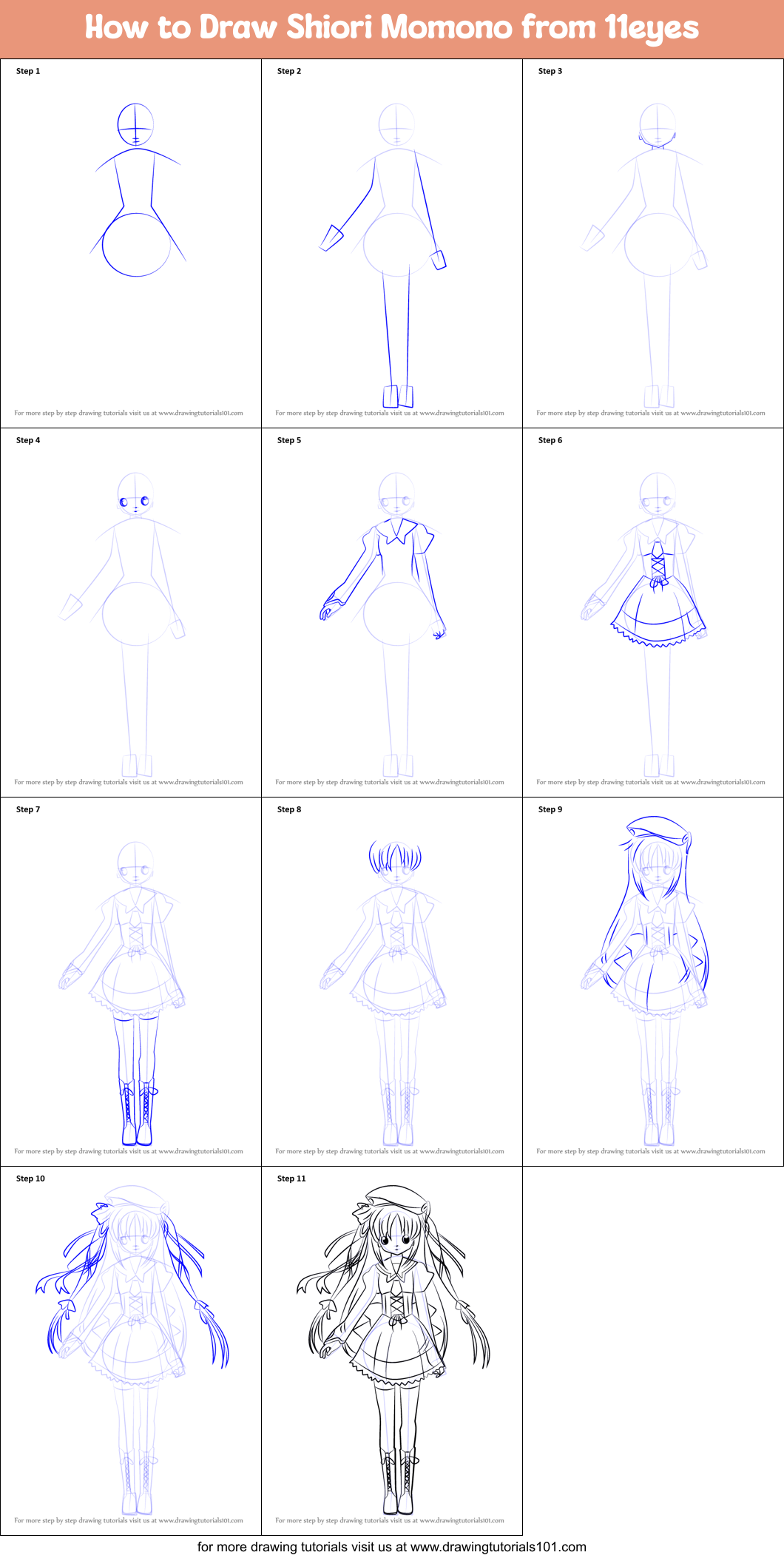 How To Draw Shiori Momono From 11eyes Printable Step By Step Drawing 