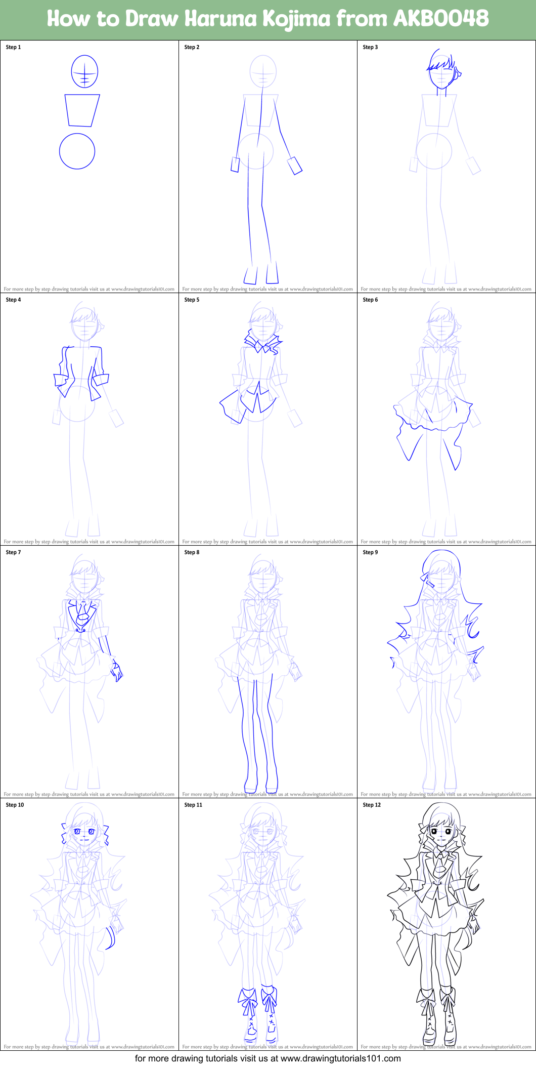 How to Draw Haruna Kojima from AKB0048 printable step by step drawing ...