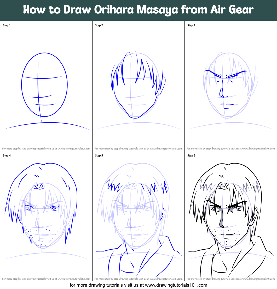 How to Draw Orihara Masaya from Air Gear printable step by step drawing ...