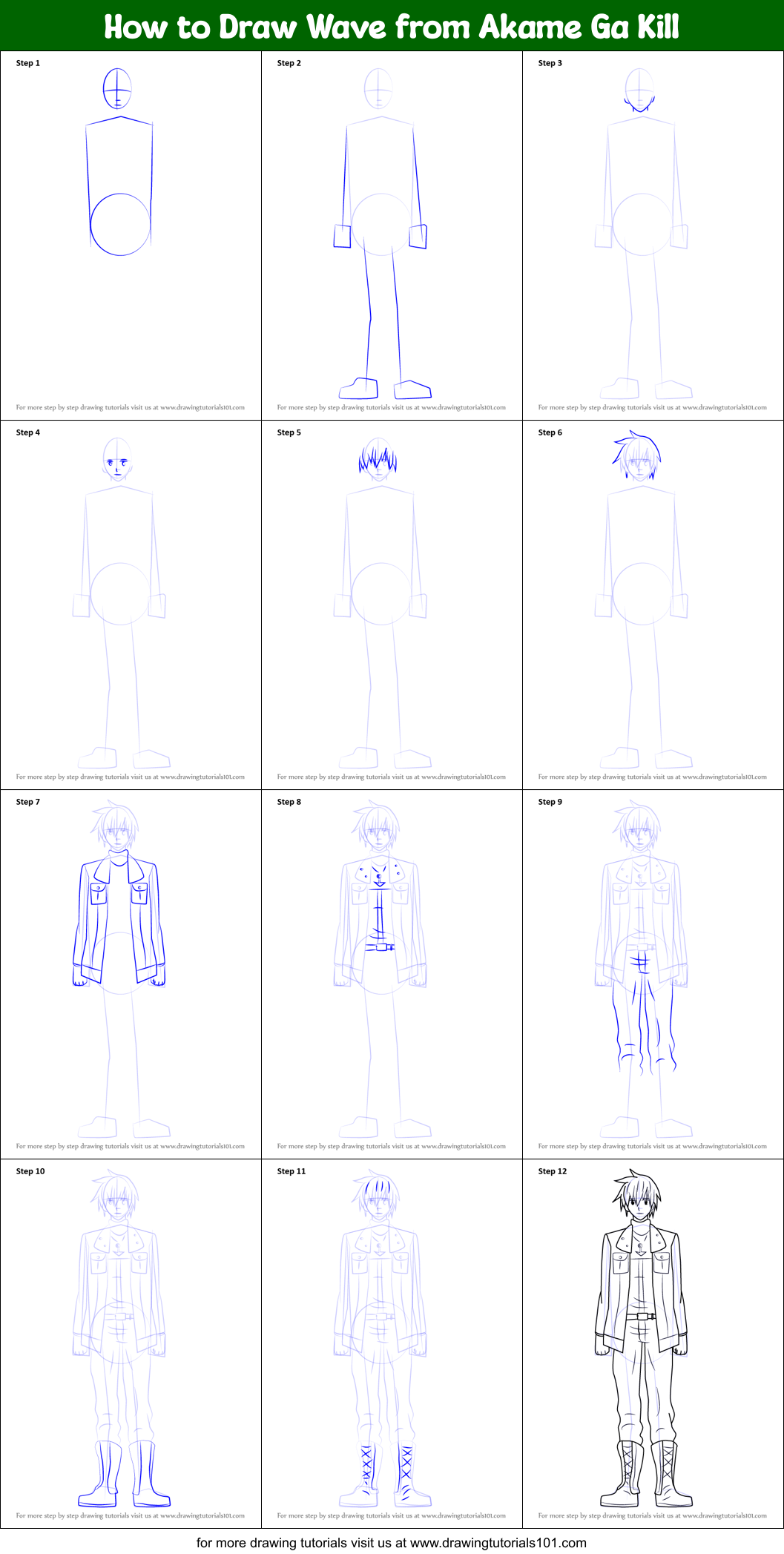 How to Draw Wave from Akame Ga Kill printable step by step drawing ...